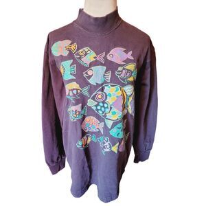 RARE Susan Costello Dark Blue Art‎ of Life  Fish Sweatshirt Vintage Size Large